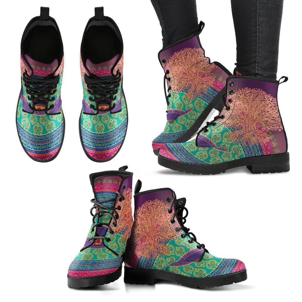 Leather Boots - Green Tree Of Life
