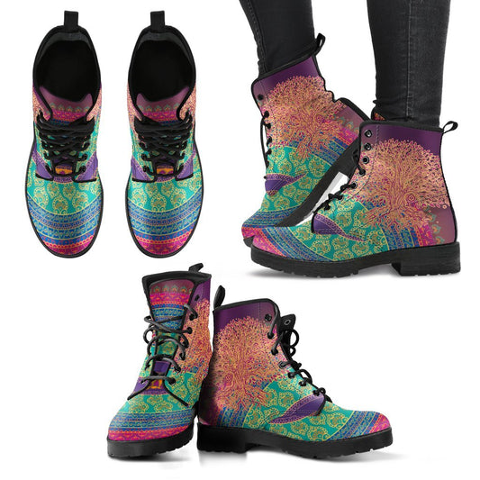 Leather Boots - Green Tree Of Life