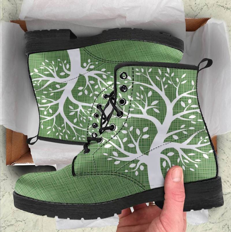 Leather Boots - Green Tree Of Life
