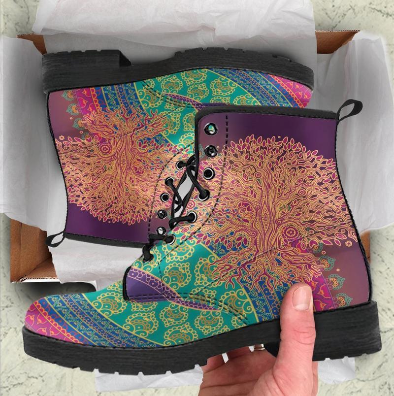 Leather Boots - Green Tree Of Life