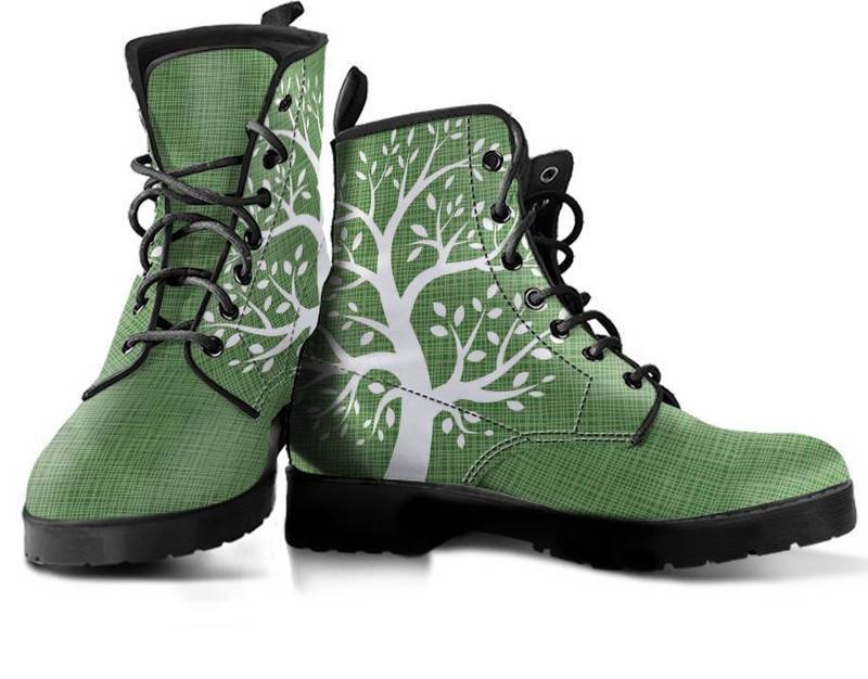 Leather Boots - Green Tree Of Life