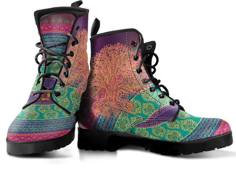 Leather Boots - Green Tree Of Life