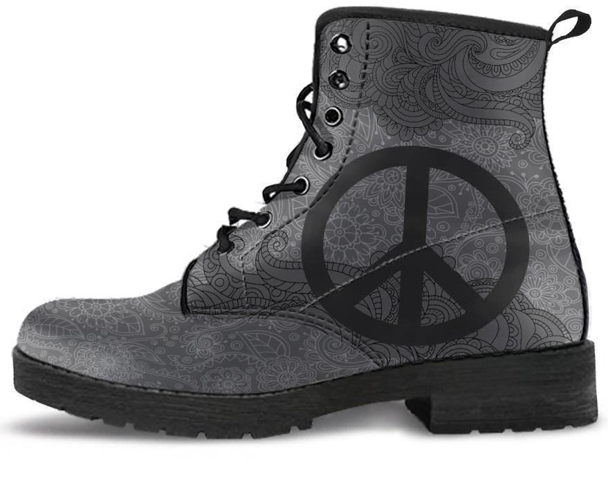 Leather Boots - Grey Peace Mandala