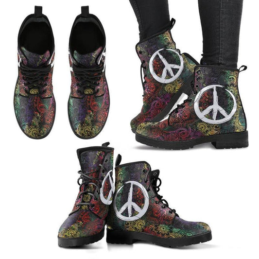Leather Boots - Henna Flowers Peace