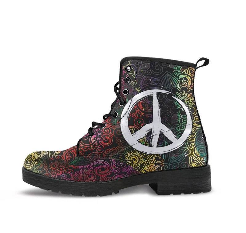 Leather Boots - Henna Flowers Peace