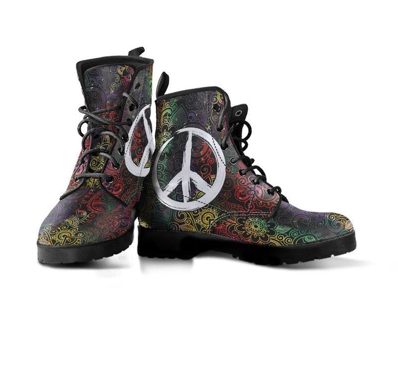 Leather Boots - Henna Flowers Peace