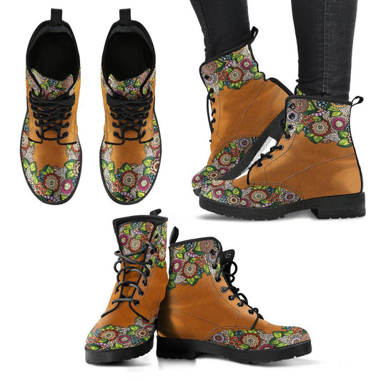 Leather Boots - Henna Mandala Brown