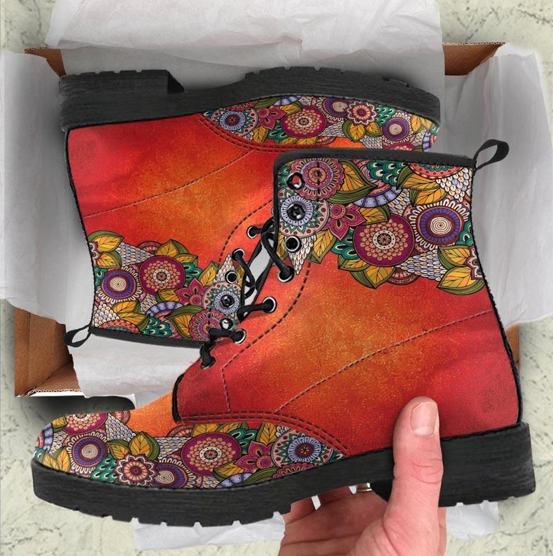 Leather Boots - Henna Mandala Red