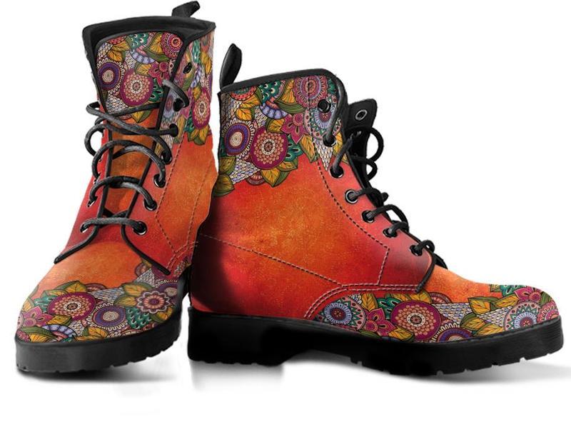 Leather Boots - Henna Mandala Red