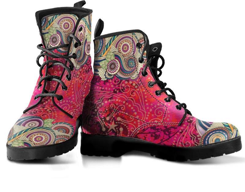Leather Boots - Henna Mandala Red