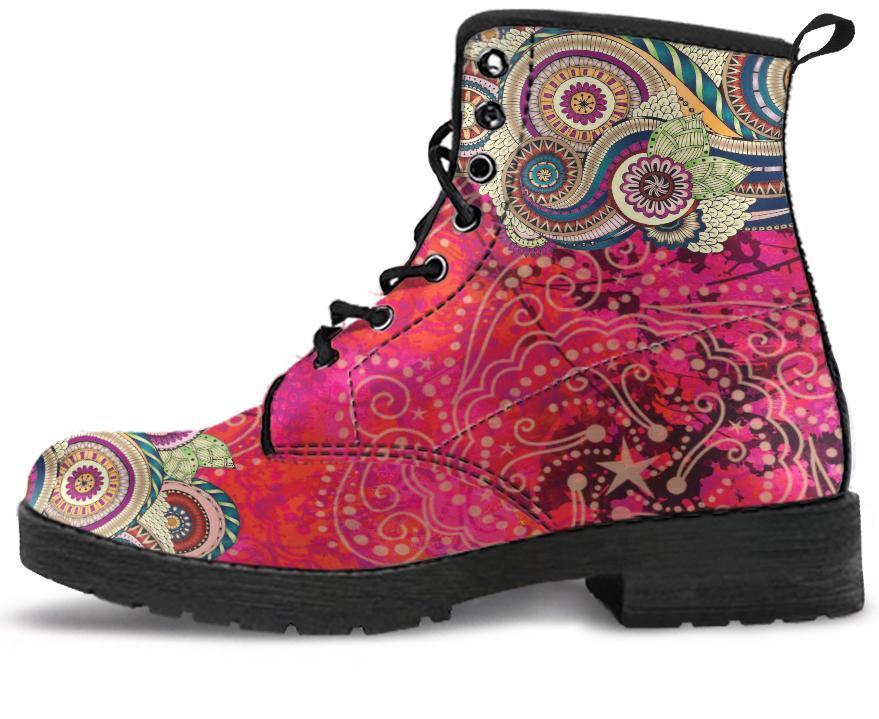 Leather Boots - Henna Mandala Red