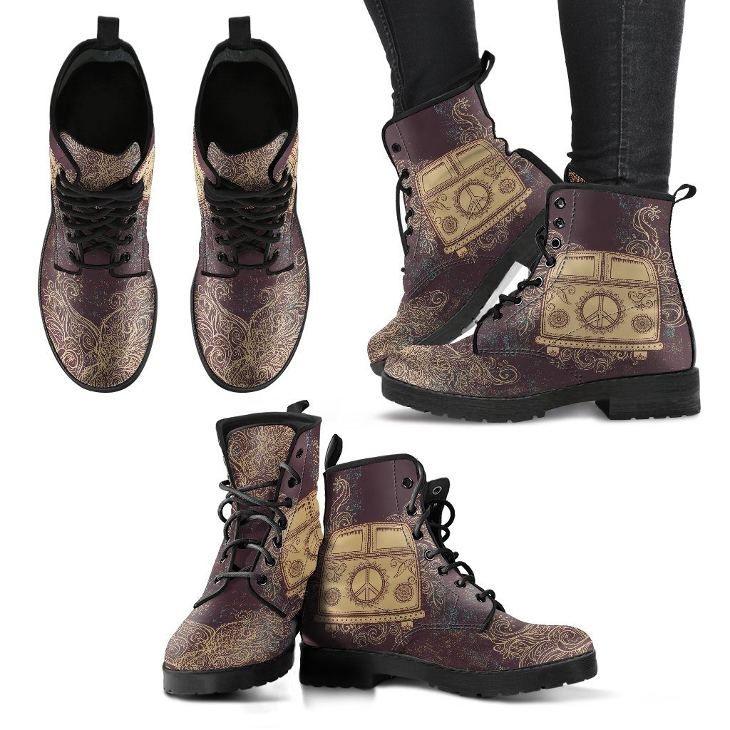 Leather Boots - Hippie Brown Bus