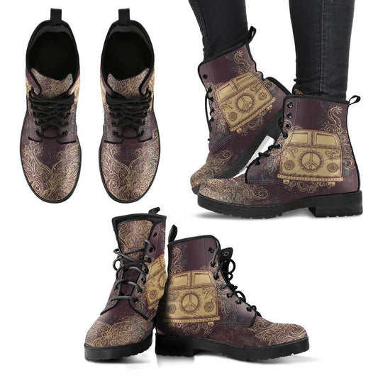 Leather Boots - Hippie Brown Bus