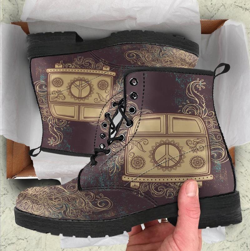 Leather Boots - Hippie Brown Bus
