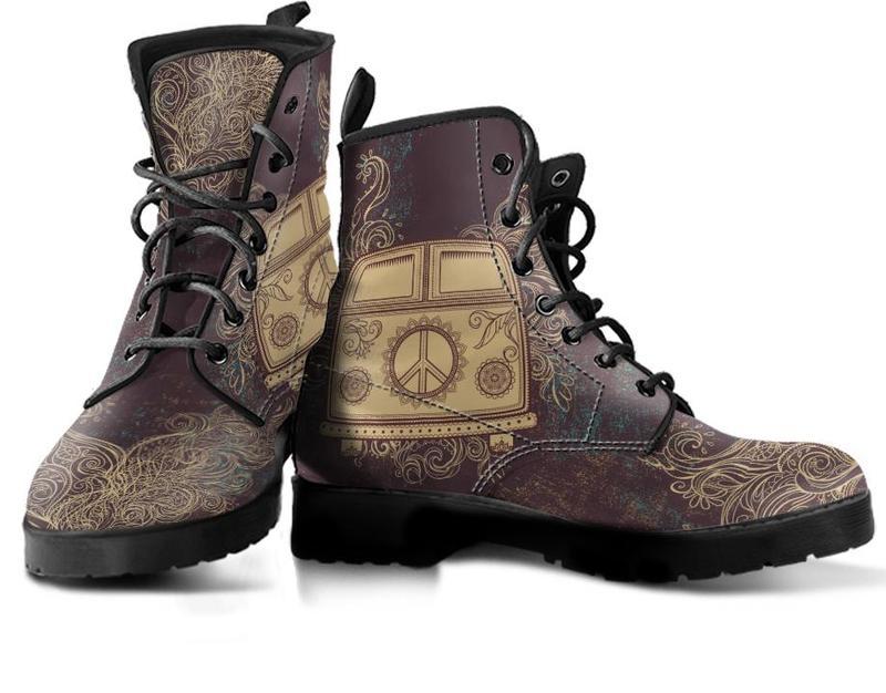Leather Boots - Hippie Brown Bus