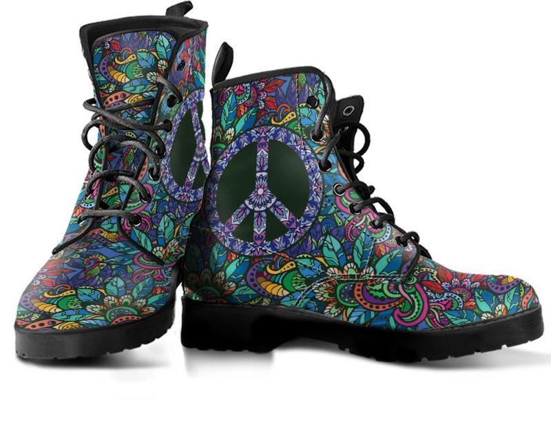 Leather Boots - Hippie Floral Peace