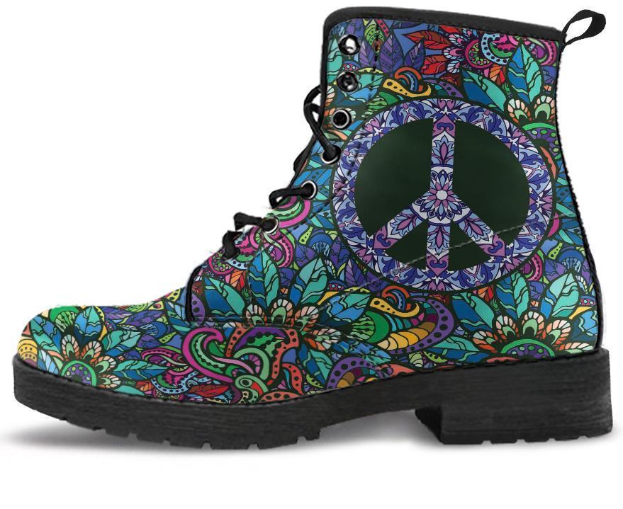 Leather Boots - Hippie Floral Peace