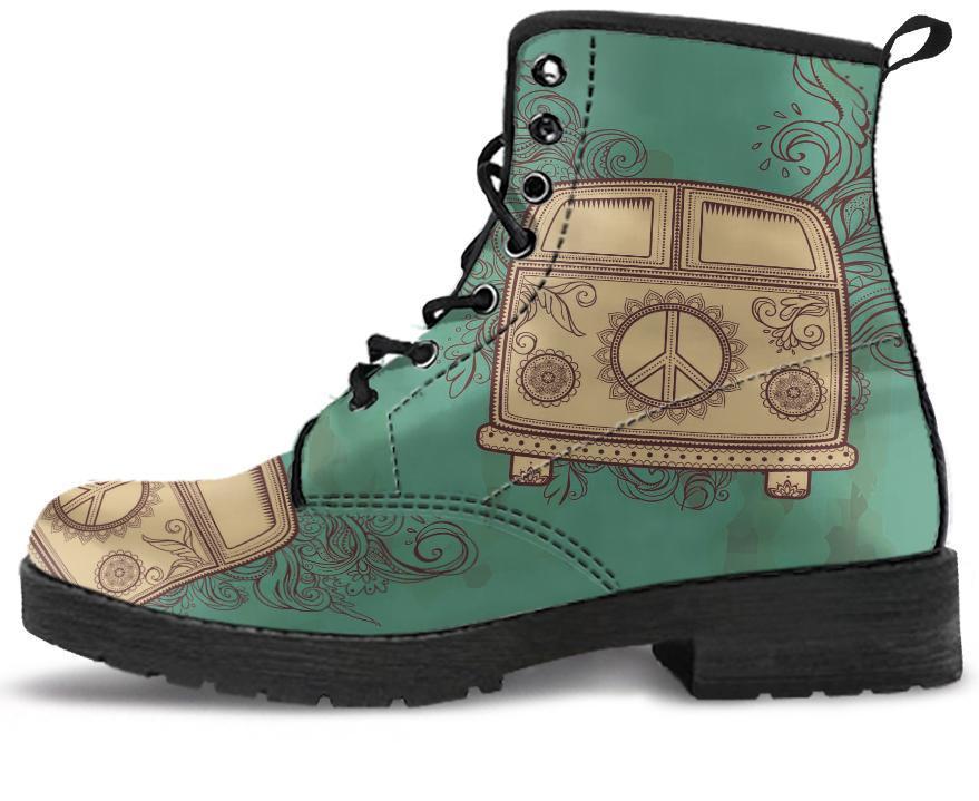 Leather Boots - Hippie Green Bus