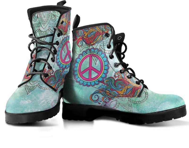 Leather Boots - Hippie Peace Symbol