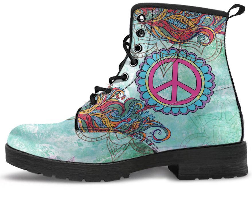 Leather Boots - Hippie Peace Symbol