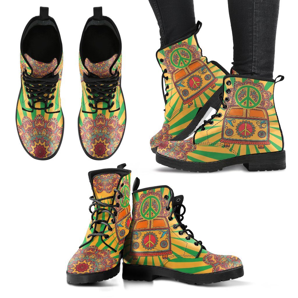 Leather Boots - Hippie Van Mandala