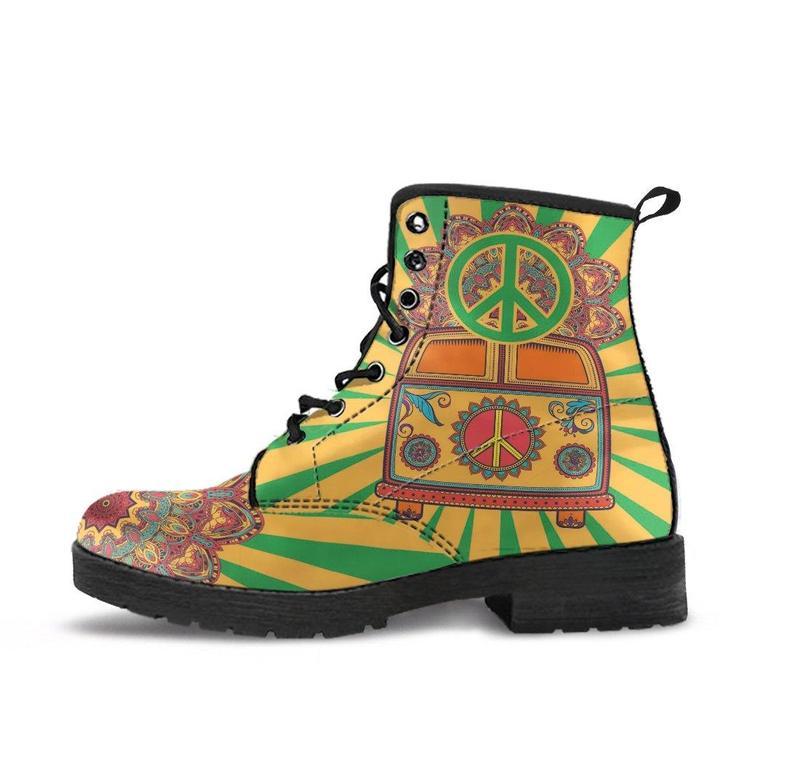 Leather Boots - Hippie Van Mandala