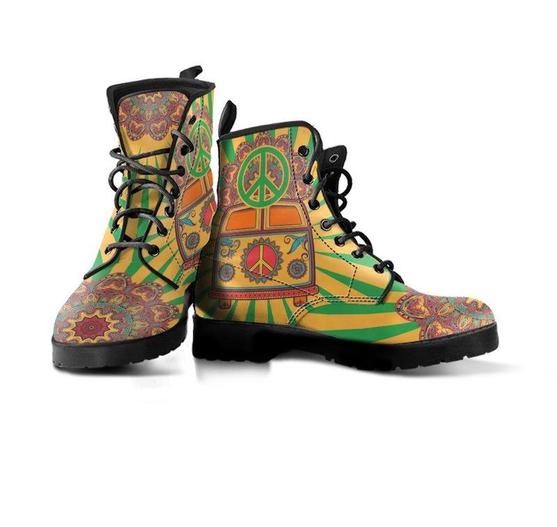 Leather Boots - Hippie Van Mandala