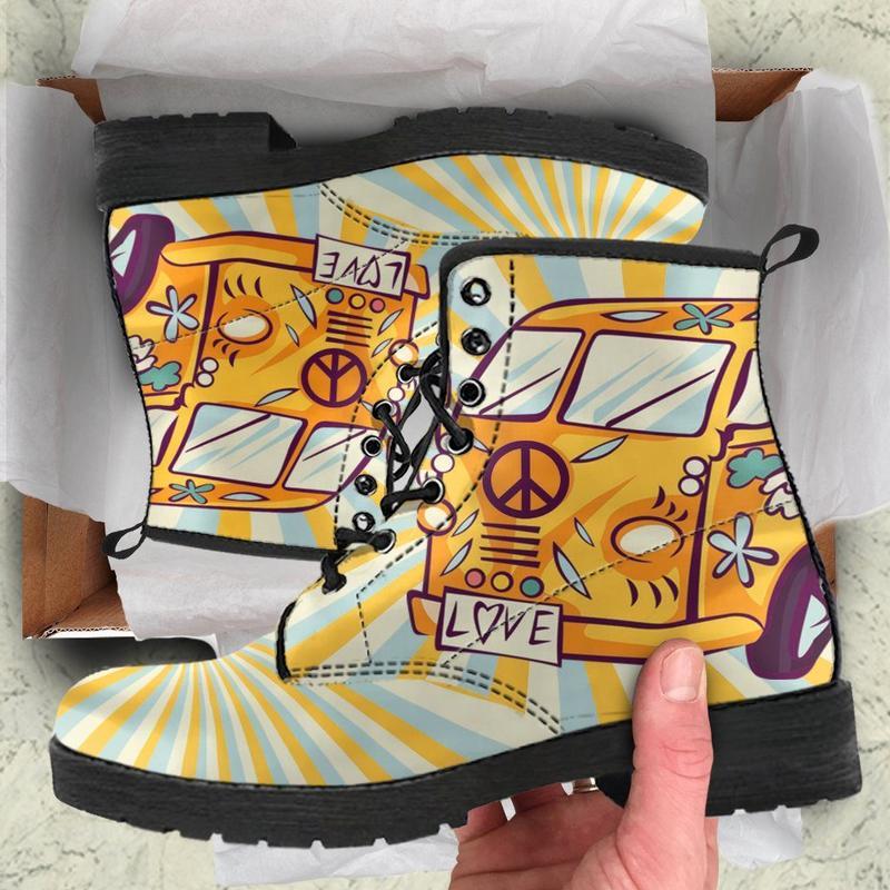 Leather Boots - Hippie Yellow Bus
