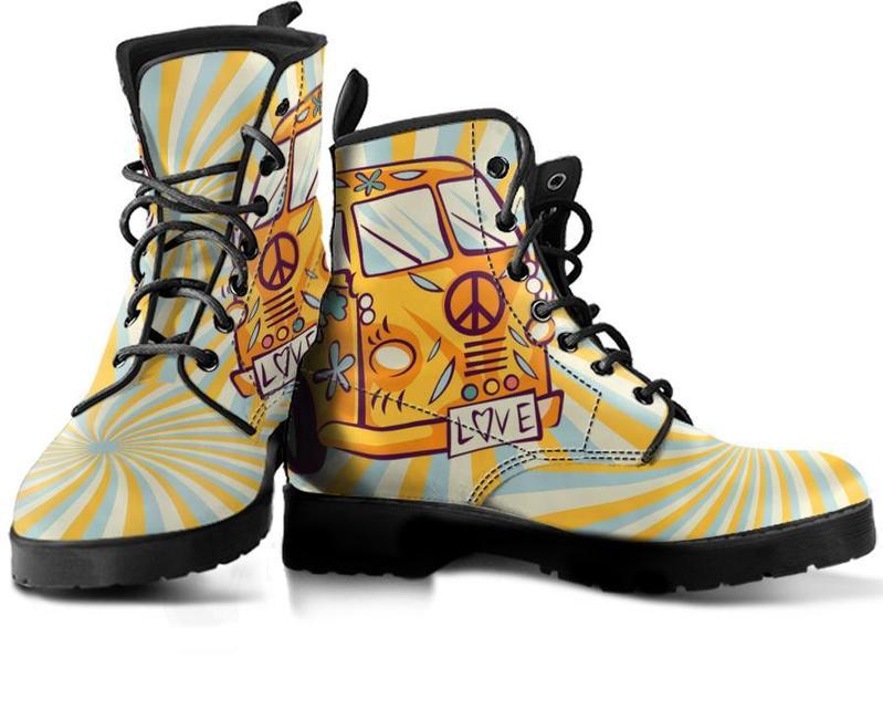 Leather Boots - Hippie Yellow Bus