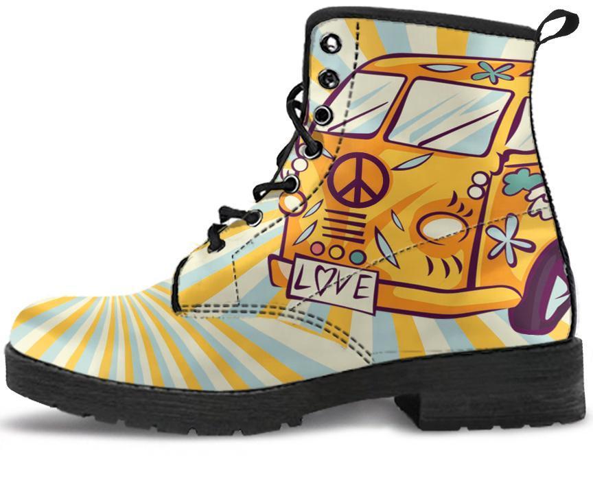 Leather Boots - Hippie Yellow Bus