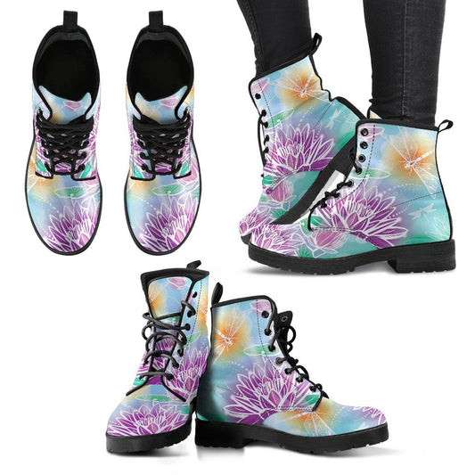 Leather Boots - Lotus Dragonfly