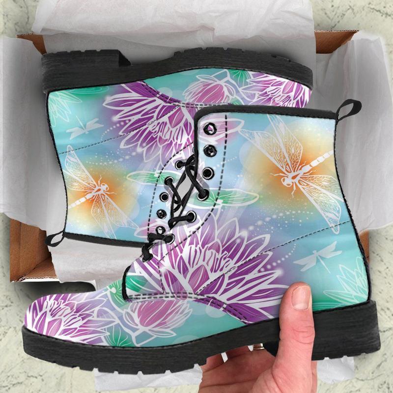 Leather Boots - Lotus Dragonfly