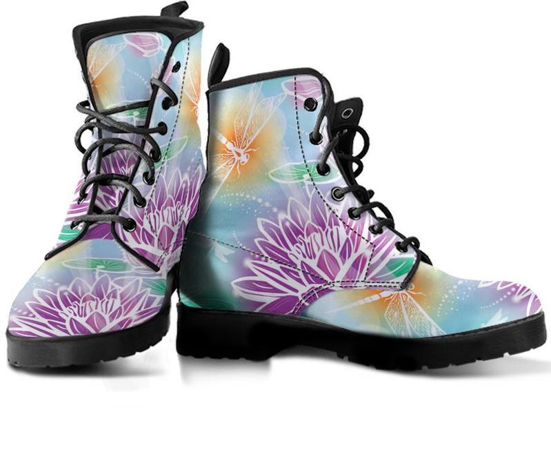 Leather Boots - Lotus Dragonfly