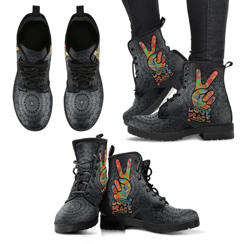 Leather Boots - Love And Peace