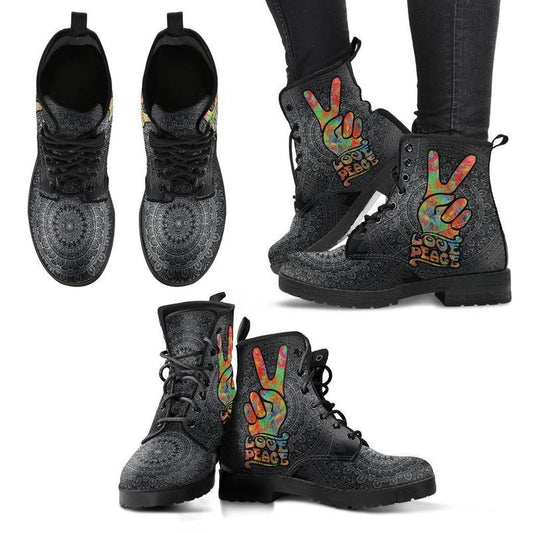 Leather Boots - Love And Peace