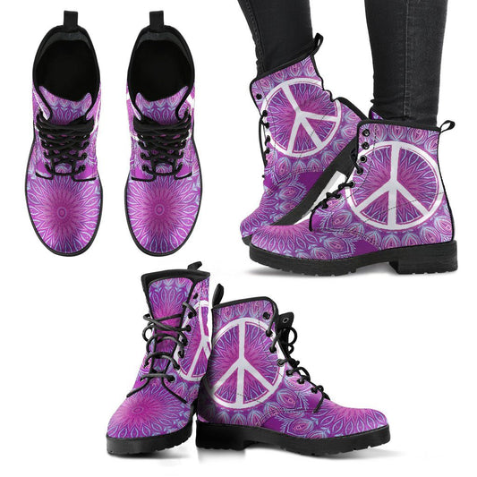 Leather Boots - Mandala And Peace