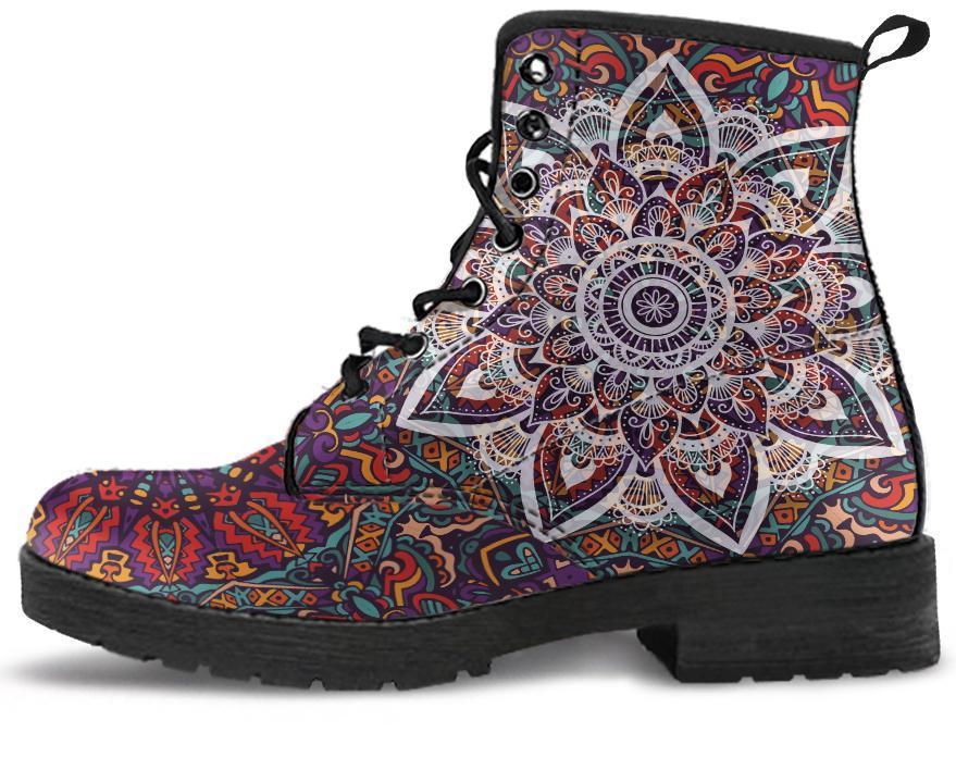 Leather Boots - Mandala Dark Red