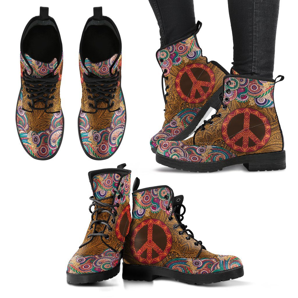 Leather Boots - Mandala For Peace