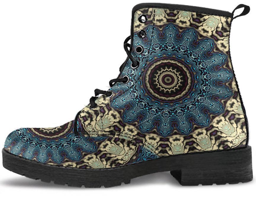 Leather Boots - Mandala Fractal Blue