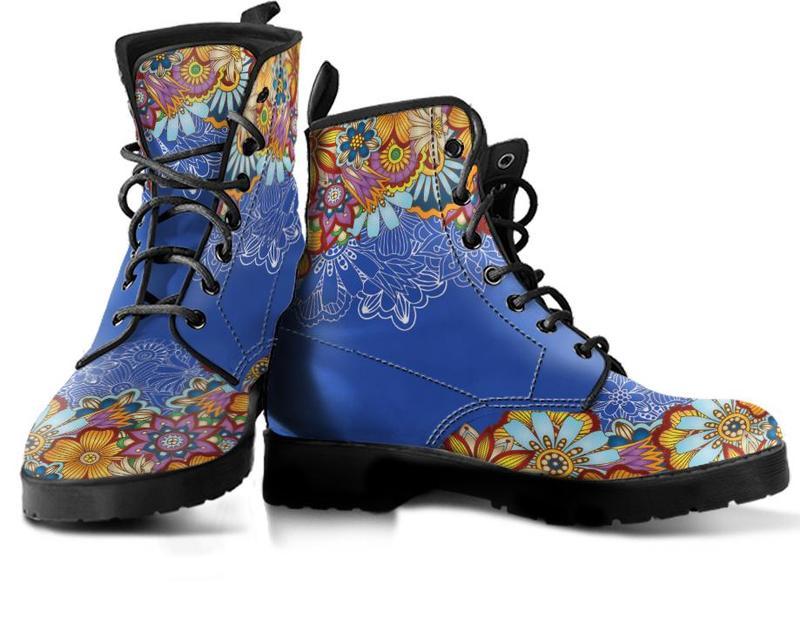 Leather Boots - Mandala Henna Blue
