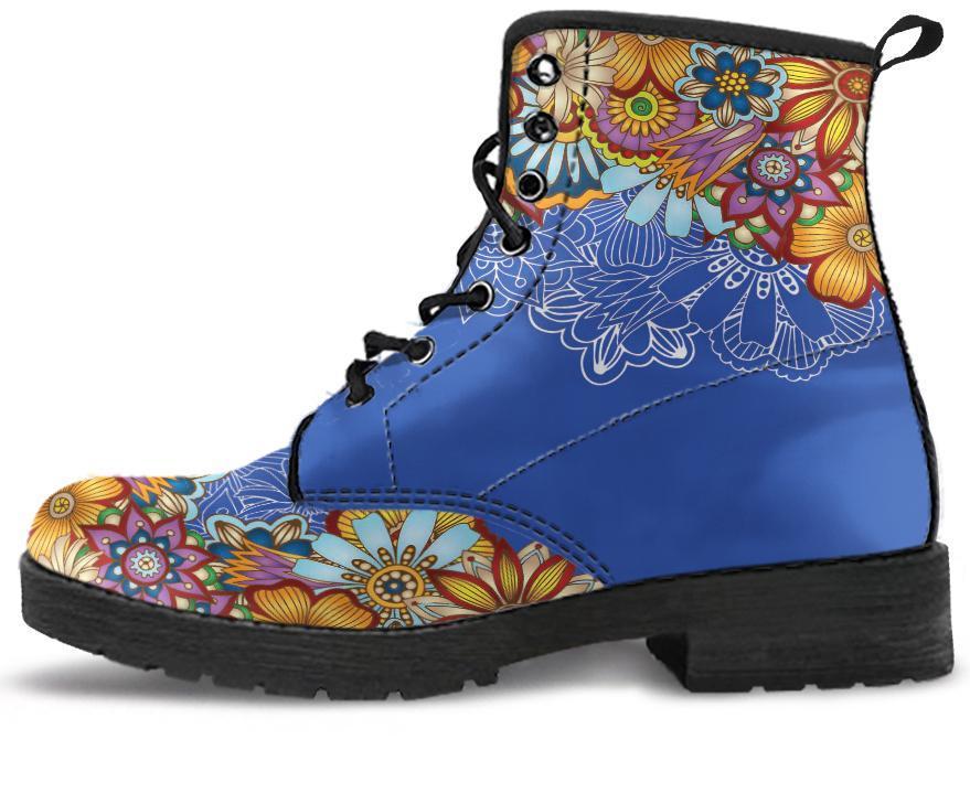 Leather Boots - Mandala Henna Blue