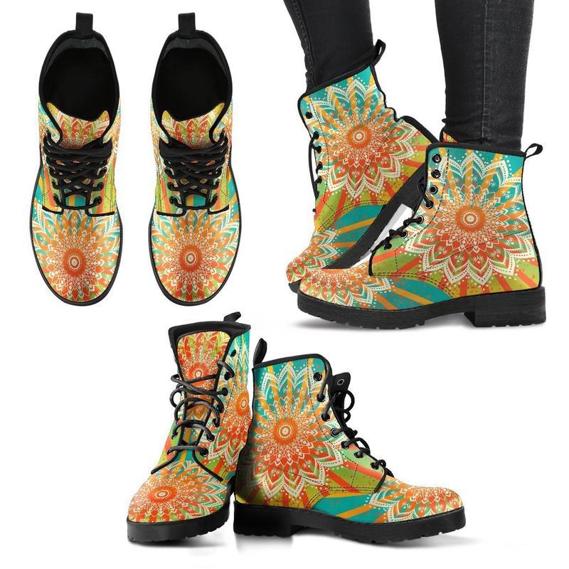 Leather Boots - Mandala Pattern