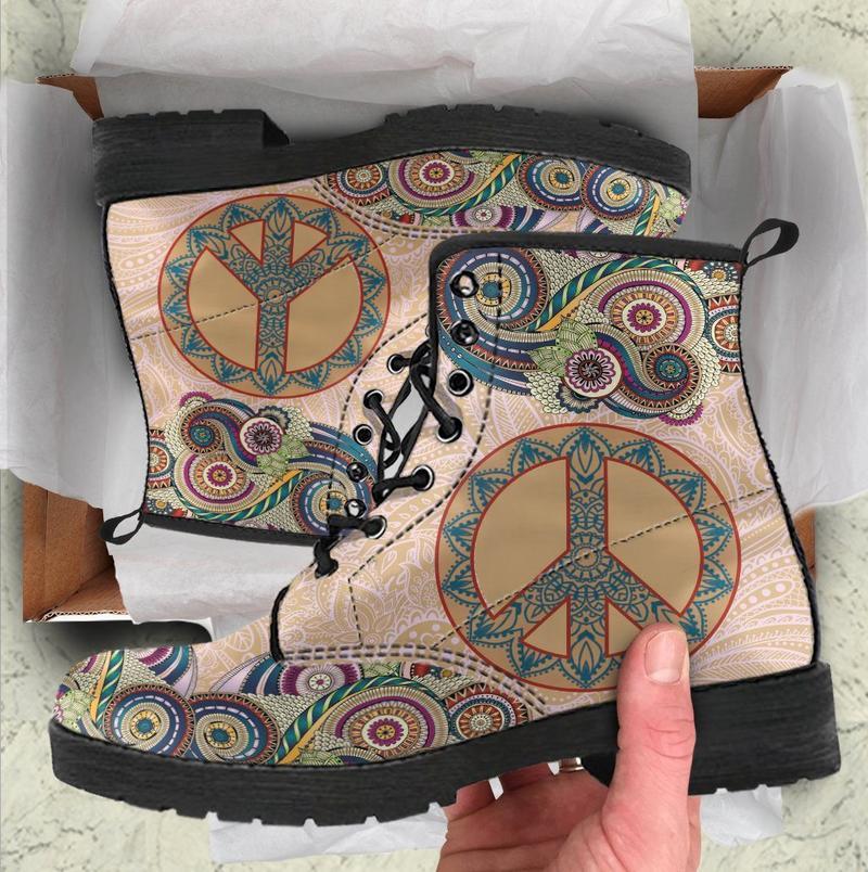 Leather Boots - Mandala Peace Brown