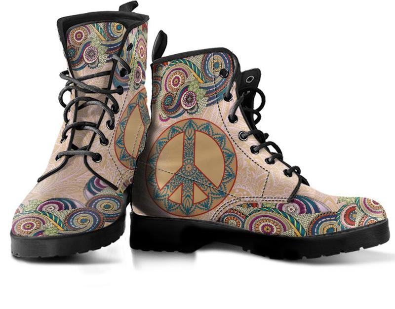 Leather Boots - Mandala Peace Brown