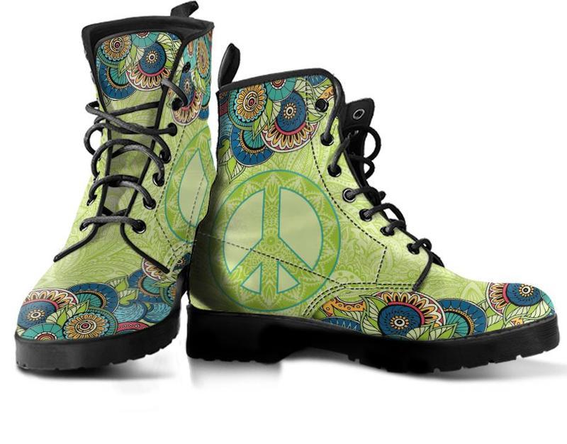 Leather Boots - Mandala Peace Green