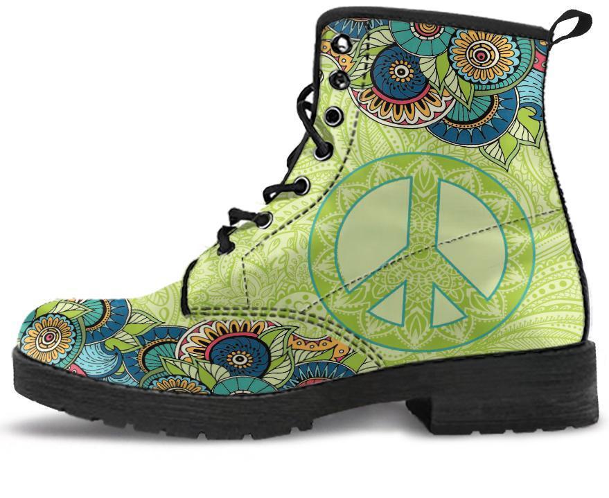 Leather Boots - Mandala Peace Green