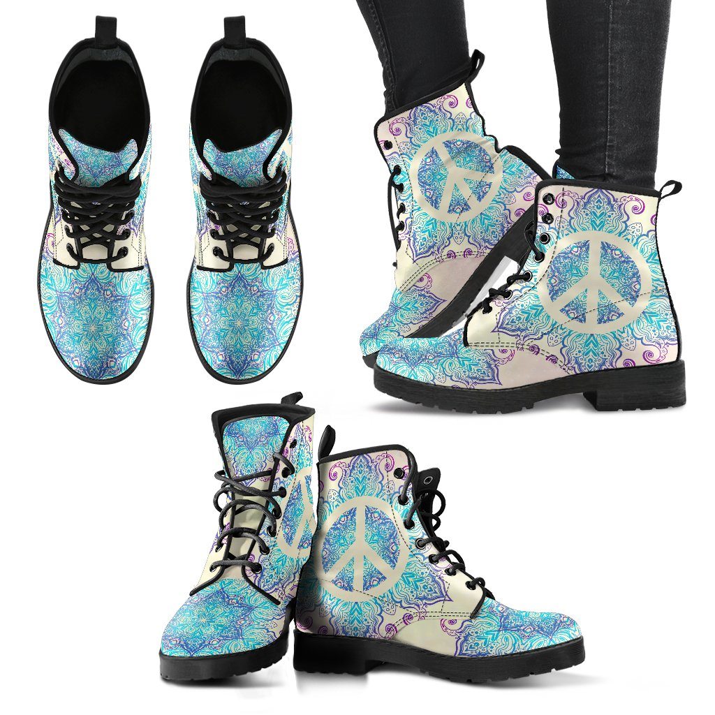 Leather Boots - Peace And Mandala