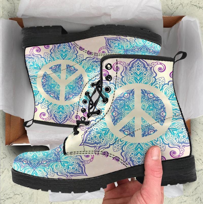 Leather Boots - Peace And Mandala