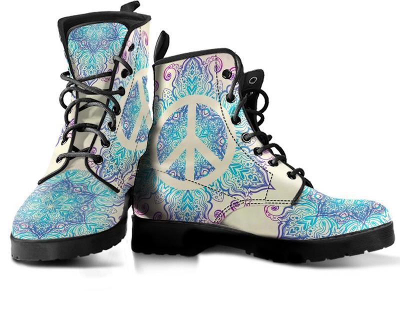 Leather Boots - Peace And Mandala
