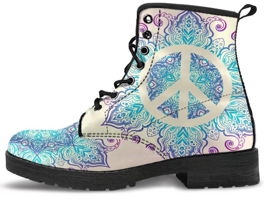 Leather Boots - Peace And Mandala